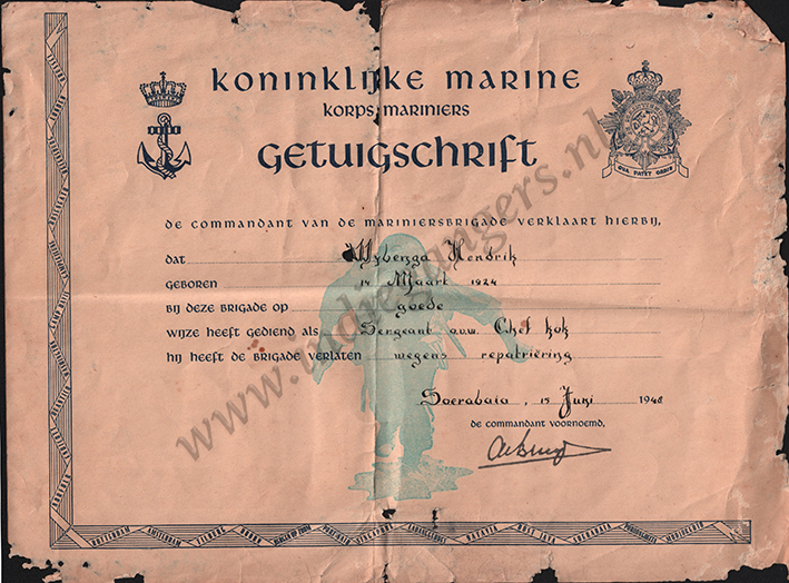 getuigschrift Koninklijke Marine