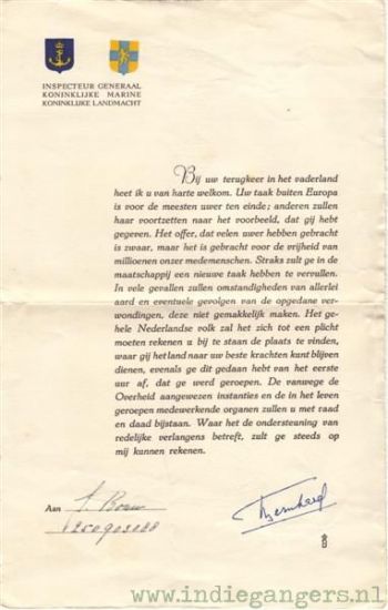 bedankschrift terugkeer